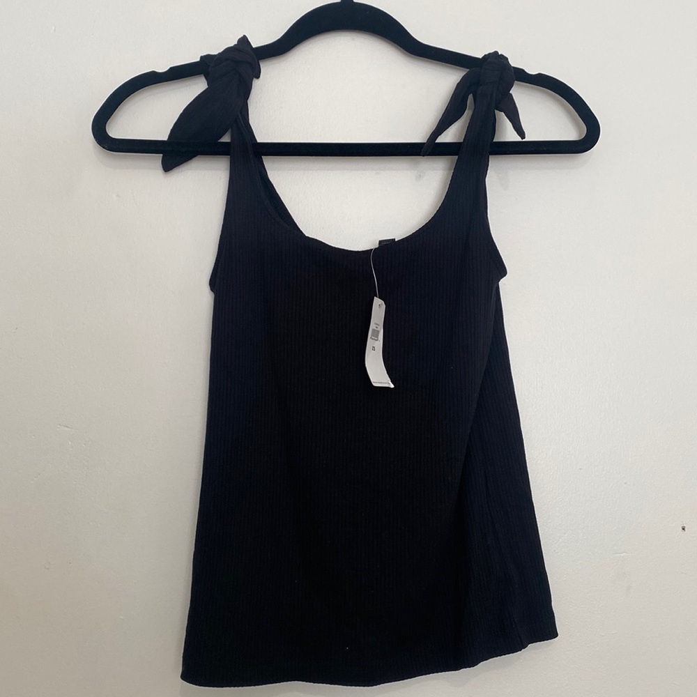 Banana Republic ribbed black material tank top with bows NWT size XS